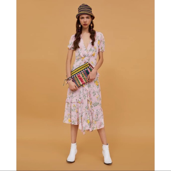 Zara midi dress floral ruffles chiffon size small - Picture 3 of 4